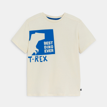 تيشيرت بأكمام قصيرة، مُزيّن برسمة ديناصور، باللون الأبيض للفتيان